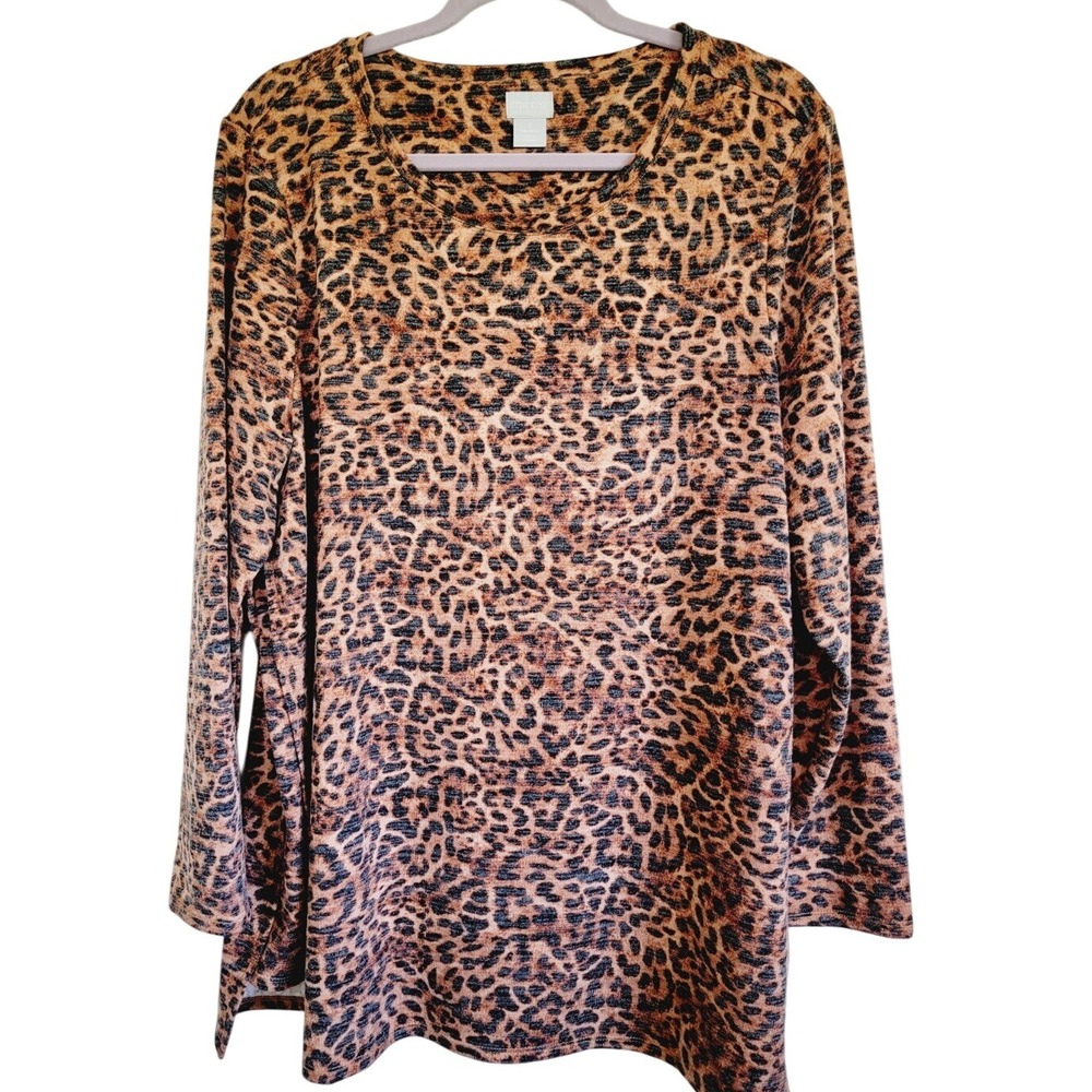 Chico's 3 Leopard Print Women's Size X Large Brown &‎ Black Long Sleeve Sweater